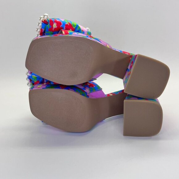 Betsy Johnson Maccie Platform Sandal Womens Size 7 in Blue Multi Floral Pearls - Picture 11 of 15